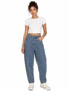 Vintage Together High Rise Utility Jeans Mom Fit Tapered Denim 16 (29” waist)